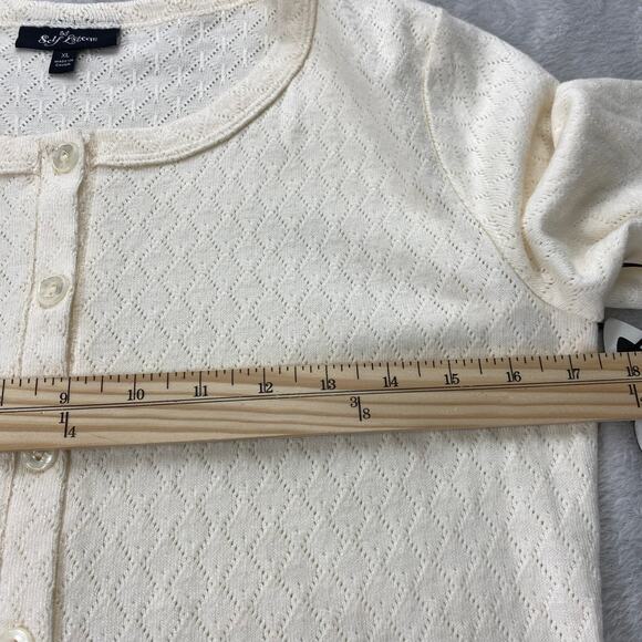 Self Esteem Cropped Cardigan Sweater Women Junior XL Cream Boxy Button Front NWT - Picture 7 of 10